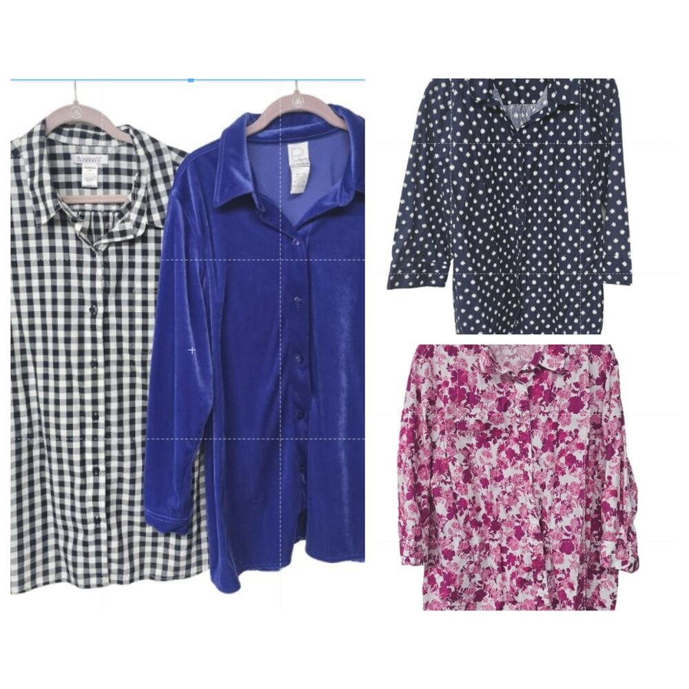 Roaman's Button Down Shirt Assorted Tops 4 Pieces Set Women's Plus Long Sleeve